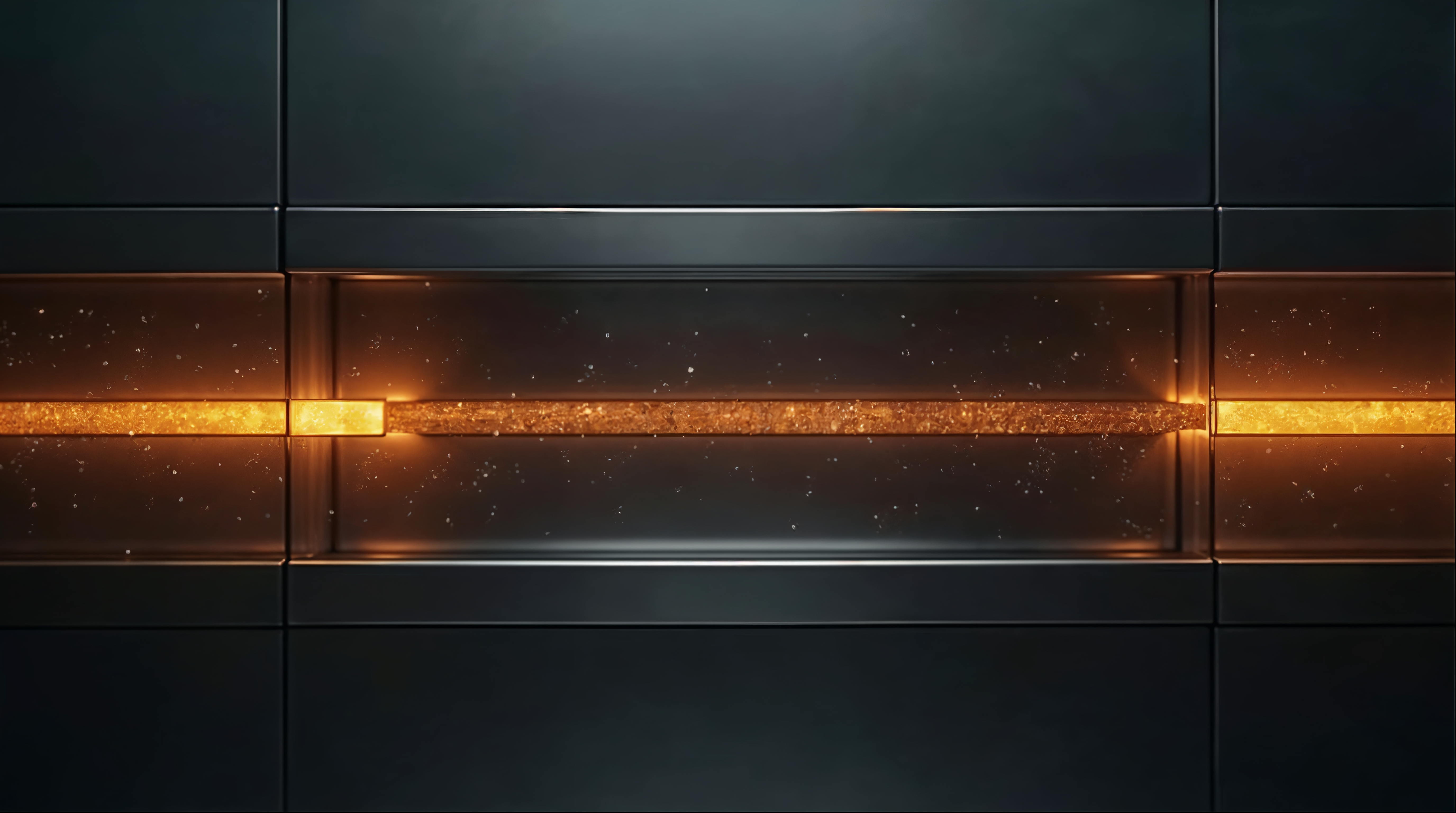 Drei goldene Lichtbahnen, die durch einen dunklen Rahmen geführt werden