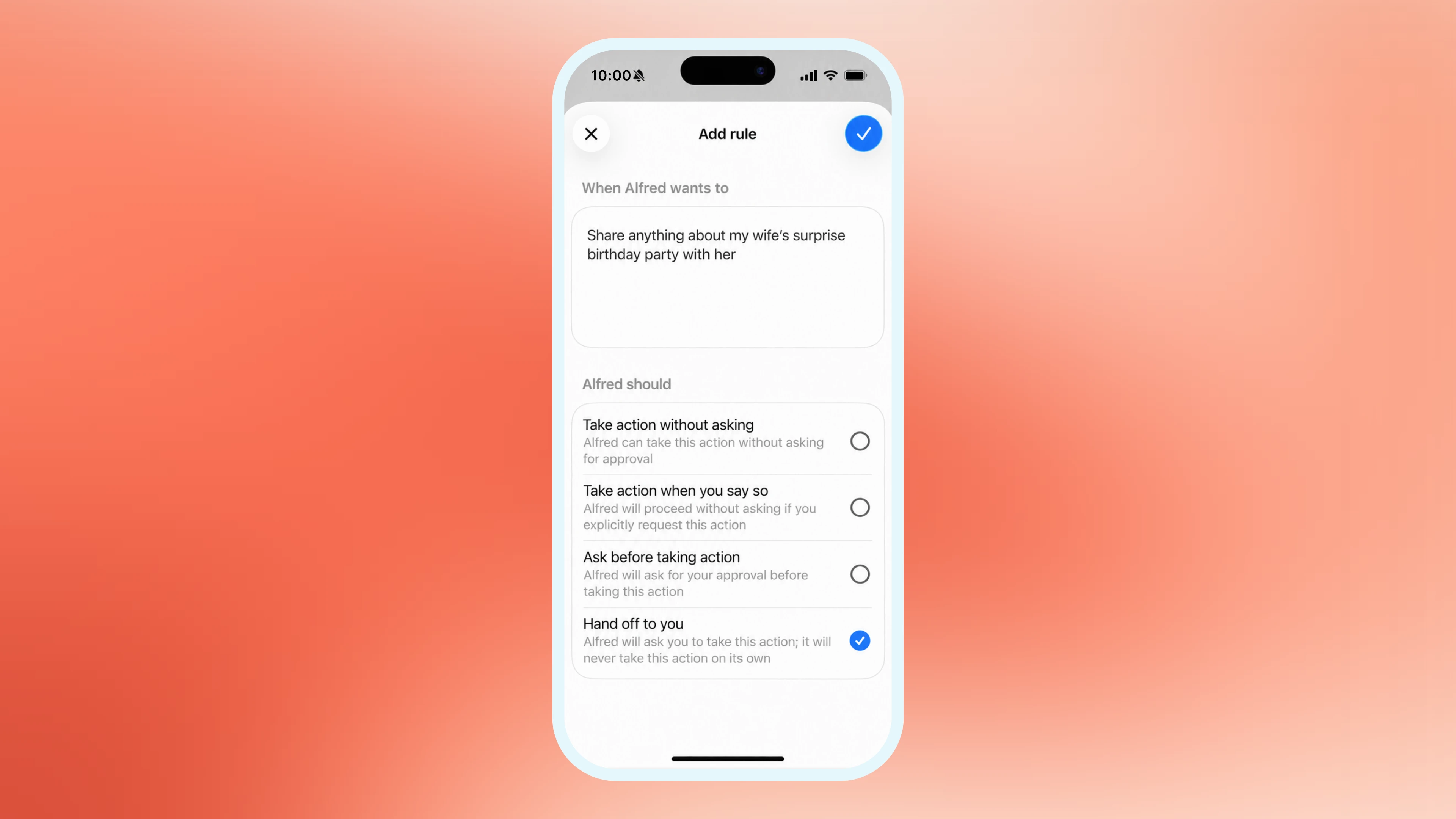 Benutzerdefinierte Regeln in einem Smartphone-Rahmen vor dem dots-Hintergrundbild.