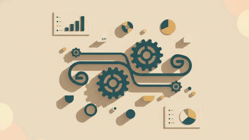 Schematische Darstellung eines Unternehmens-Betriebssystems mit Prozessfluss und KPI-Dashboard als Symbol für Operational Excellence
