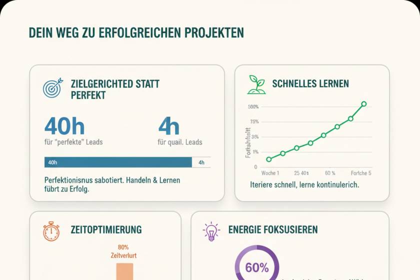 Person am Schreibtisch, die bewusst ein Dokument abschickt – Symbol für Handeln statt Perfektionismus