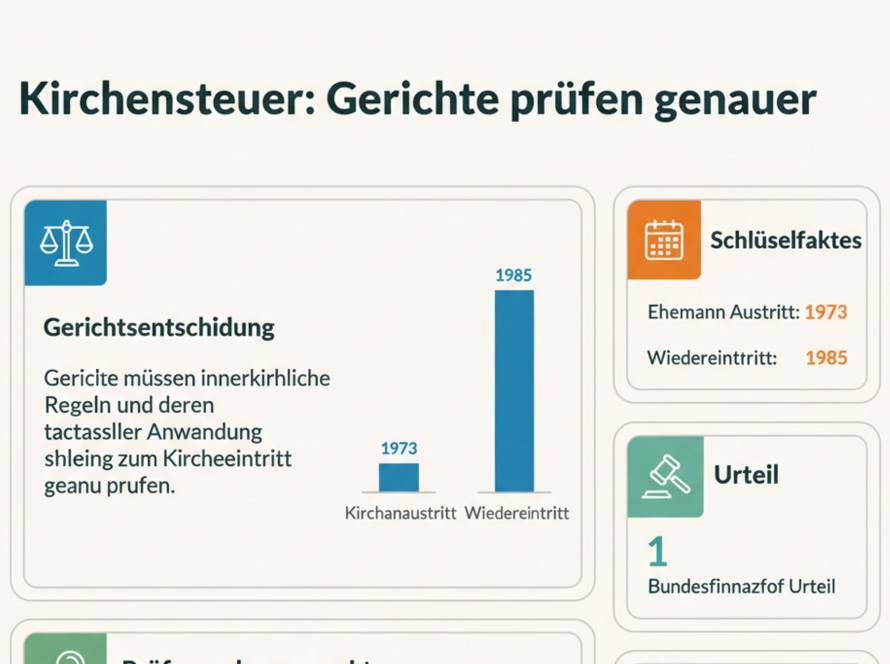 Paragrafenzeichen und Kirchturm symbolisieren den Streit um Kirchensteuer nach Kirchenaustritt – BFH-Urteil