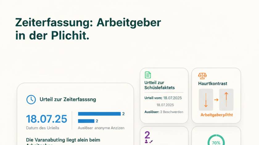 Arbeitszeiterfassung Urteil Hamburg 2025: Stoppuhr und Gerichtsurteil auf Schreibtisch