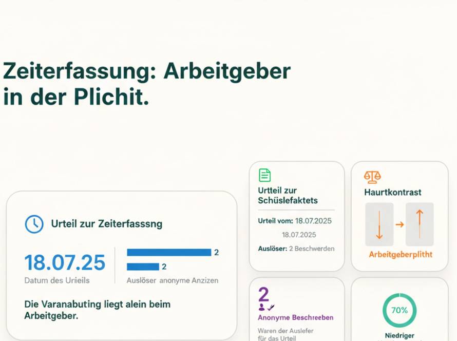 Arbeitszeiterfassung Urteil Hamburg 2025: Stoppuhr und Gerichtsurteil auf Schreibtisch