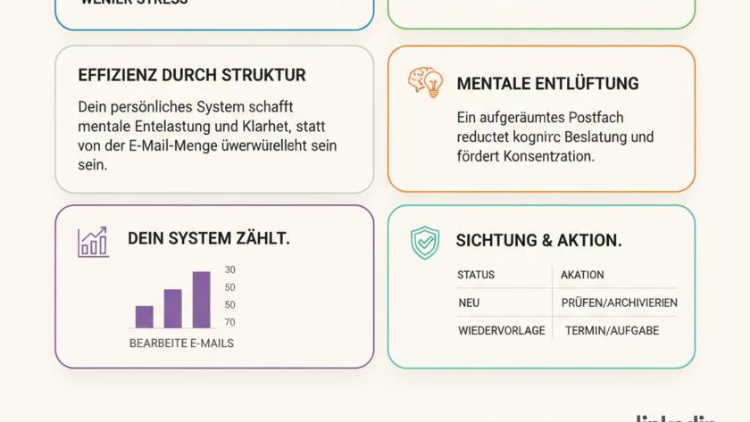 Aufgeräumter digitaler Posteingang mit klarer Ordnerstruktur auf einem Laptop-Bildschirm