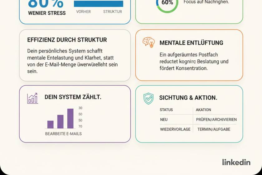 Aufgeräumter digitaler Posteingang mit klarer Ordnerstruktur auf einem Laptop-Bildschirm
