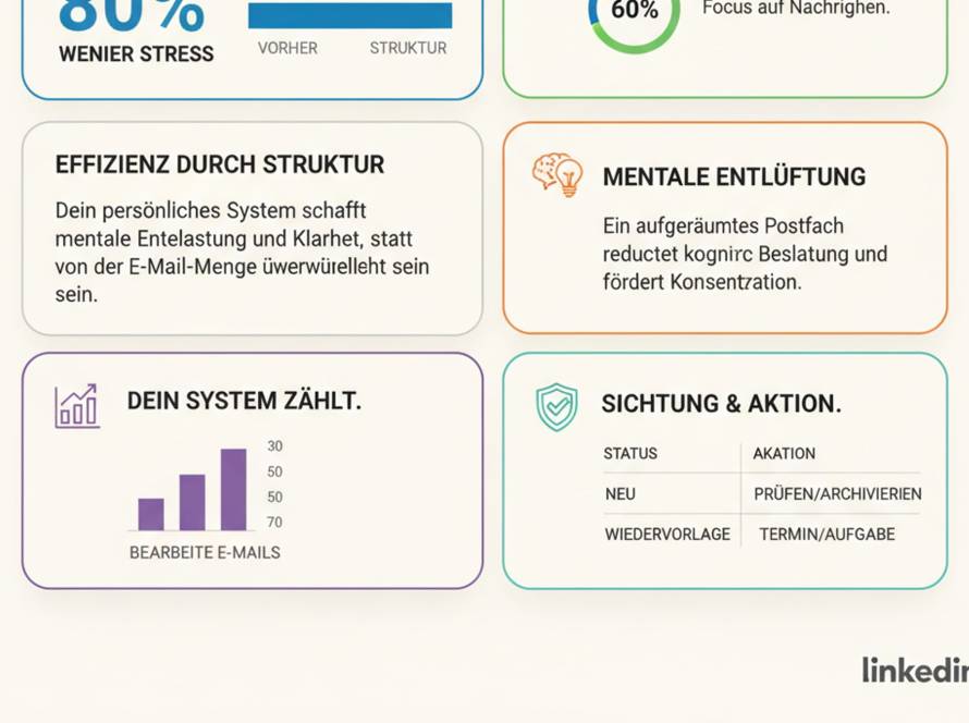 Aufgeräumter digitaler Posteingang mit klarer Ordnerstruktur auf einem Laptop-Bildschirm