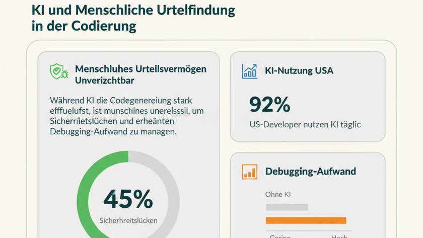 Entwickler reviewt KI-generierten Code auf zwei Monitoren mit Debugging-Ausgabe