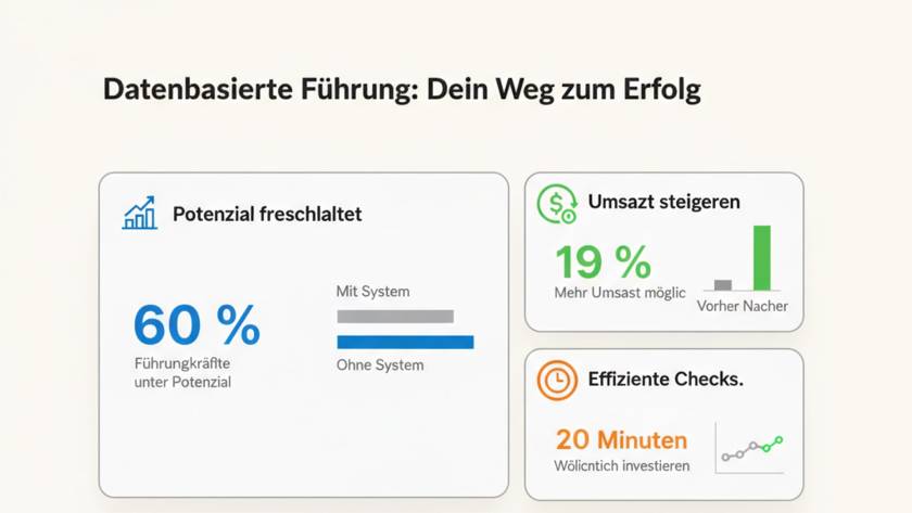 Digitales Führungs-Dashboard auf einem Laptop-Bildschirm zeigt Ziele und Leistungsdaten von Führungskräften im Mittelstand