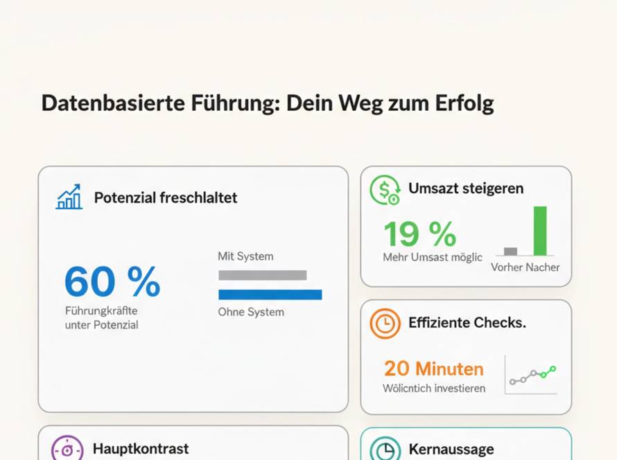 Digitales Führungs-Dashboard auf einem Laptop-Bildschirm zeigt Ziele und Leistungsdaten von Führungskräften im Mittelstand