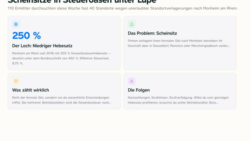 Stadtansicht Monheim am Rhein mit Gewerbegebiet, symbolisch für Gewerbesteuer-Standortentscheidung