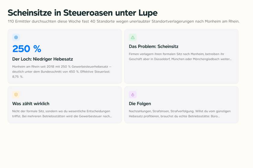 Stadtansicht Monheim am Rhein mit Gewerbegebiet, symbolisch für Gewerbesteuer-Standortentscheidung