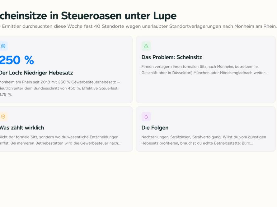 Stadtansicht Monheim am Rhein mit Gewerbegebiet, symbolisch für Gewerbesteuer-Standortentscheidung