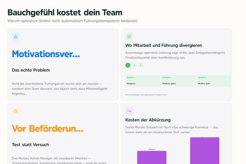 Führungskraft im Gespräch mit Team, Beförderungsentscheidung und Führungseignung prüfen