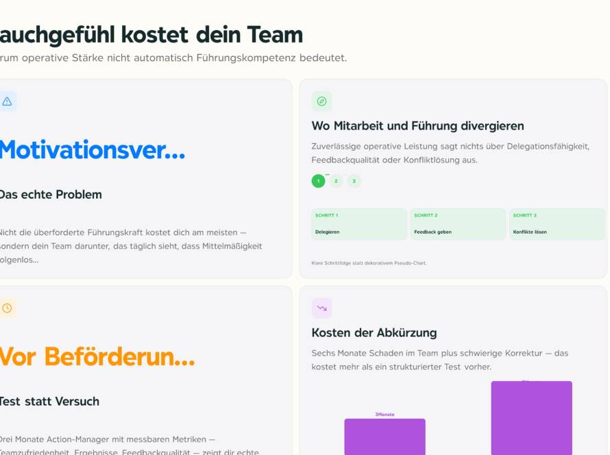 Führungskraft im Gespräch mit Team, Beförderungsentscheidung und Führungseignung prüfen