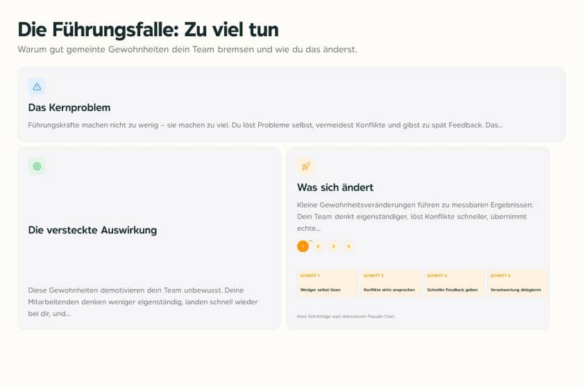Führungskraft am Schreibtisch umgeben von Post-its und Aufgaben, die eigentlich ans Team gehören